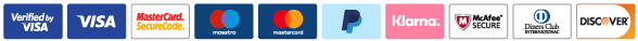 Visa, Mastercard, Maestro, PayPal, Klarna, Diners, Discover