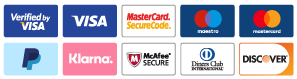 Visa, Mastercard, Maestro, PayPal, Klarna, Diners, Discover